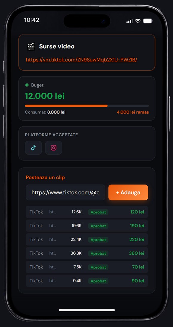 Formularul în care pui linkul videoului și videourile aprobate